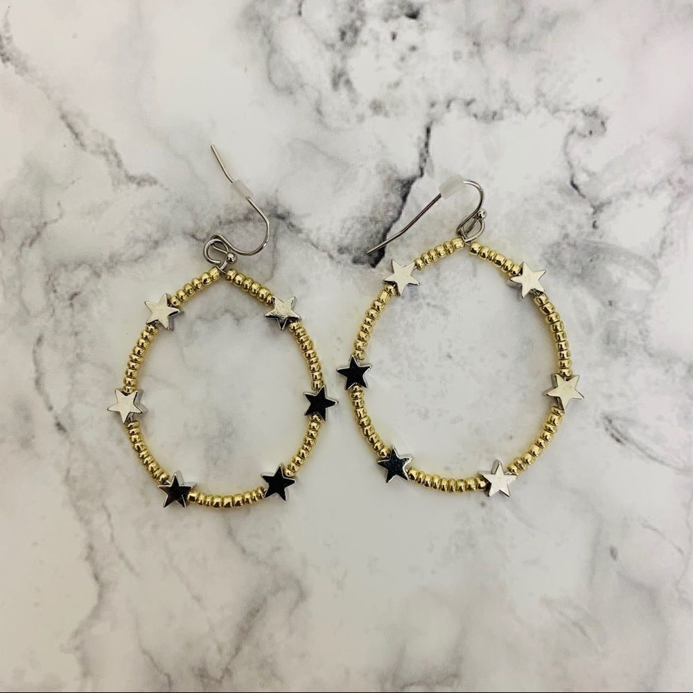 Seed & Star Beaded Hoop, Gold/Silver